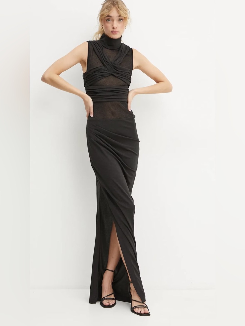 IRO Paris Black Lurex High Neck Sheer Maxi Dress – Size 38 (approx. US 6) NWT